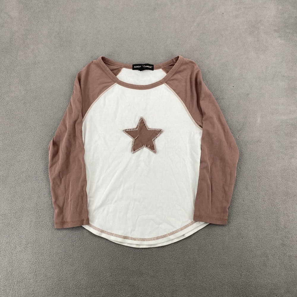 Almost Famous Y2K Star Raglan Baseball Top Brown Cream Small SA182E44EKO